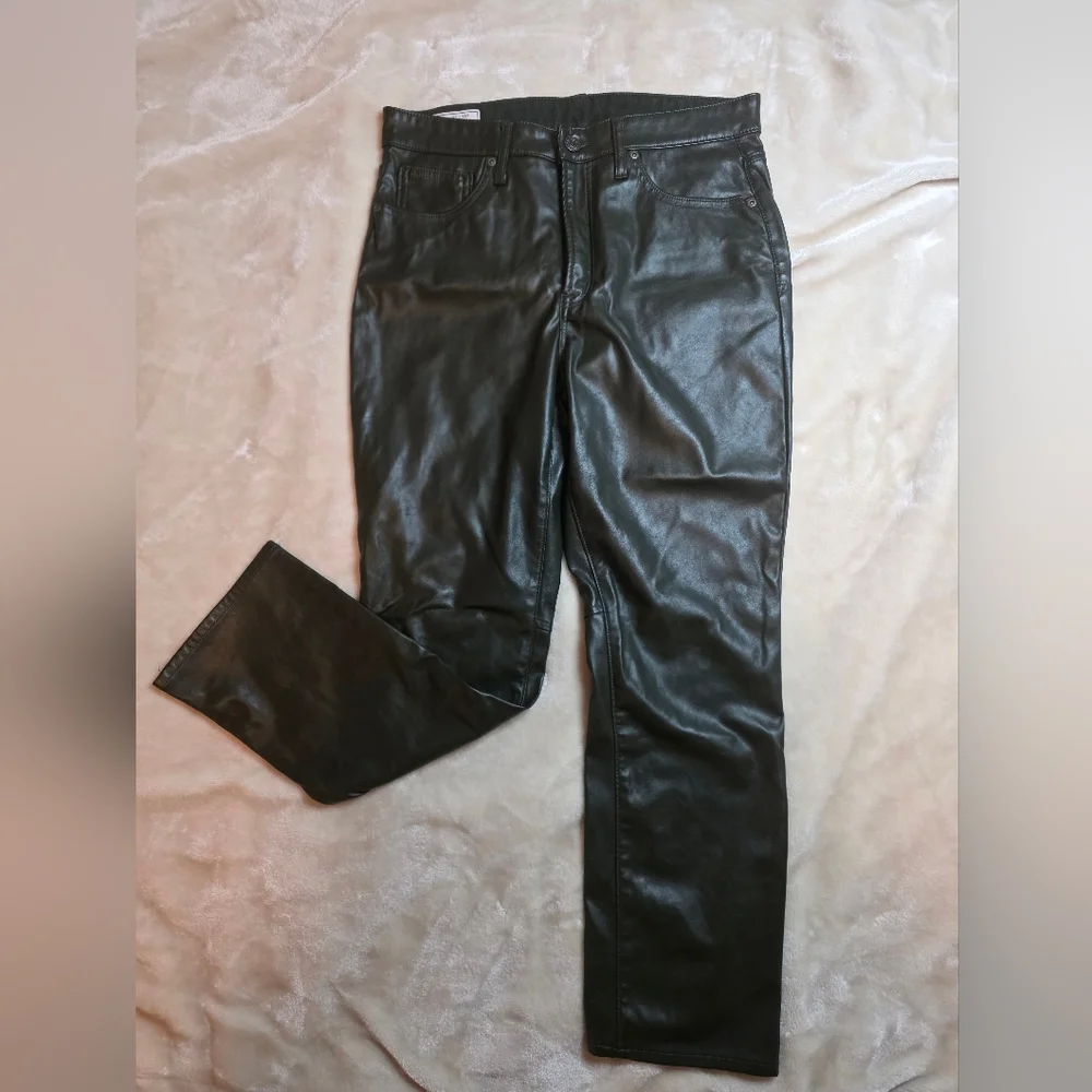 Olive Green Faux Leather Pants - Picture 1 of 3